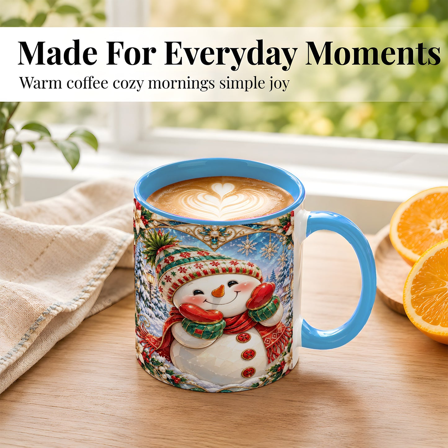 #pl[11oz|Blue] Christmas Snowman Coffee Mug, Winter Snowman Mug, Ceramic Cup