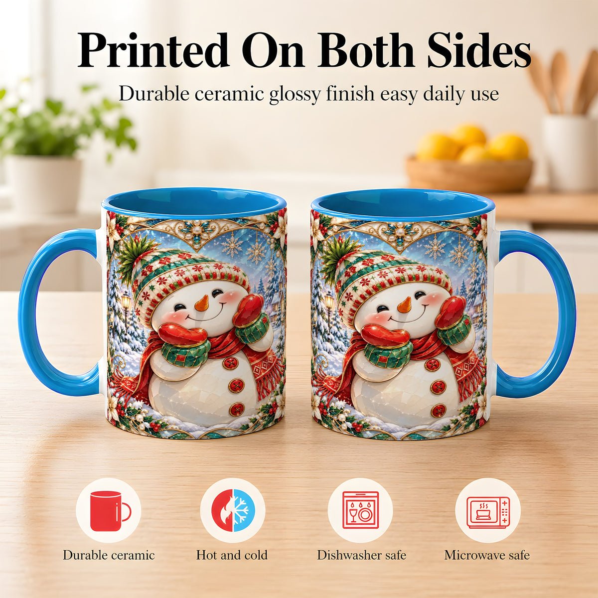 #pl[11oz|Blue] Christmas Snowman Coffee Mug, Winter Snowman Mug, Ceramic Cup