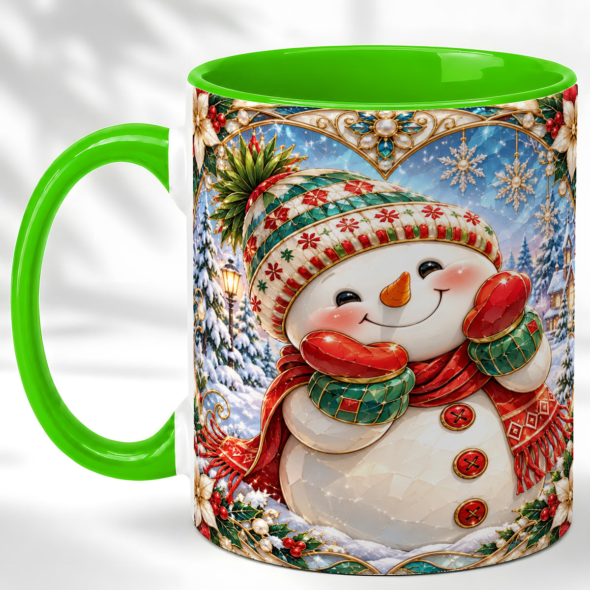 #pl[11oz|Green] Christmas Snowman Coffee Mug, Winter Snowman Mug, Ceramic Cup