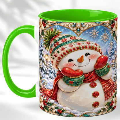 #pl[11oz|Green] Christmas Snowman Coffee Mug, Winter Snowman Mug, Ceramic Cup