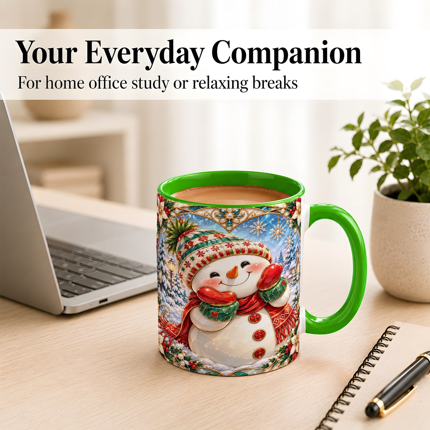 #pl[11oz|Green] Christmas Snowman Coffee Mug, Winter Snowman Mug, Ceramic Cup