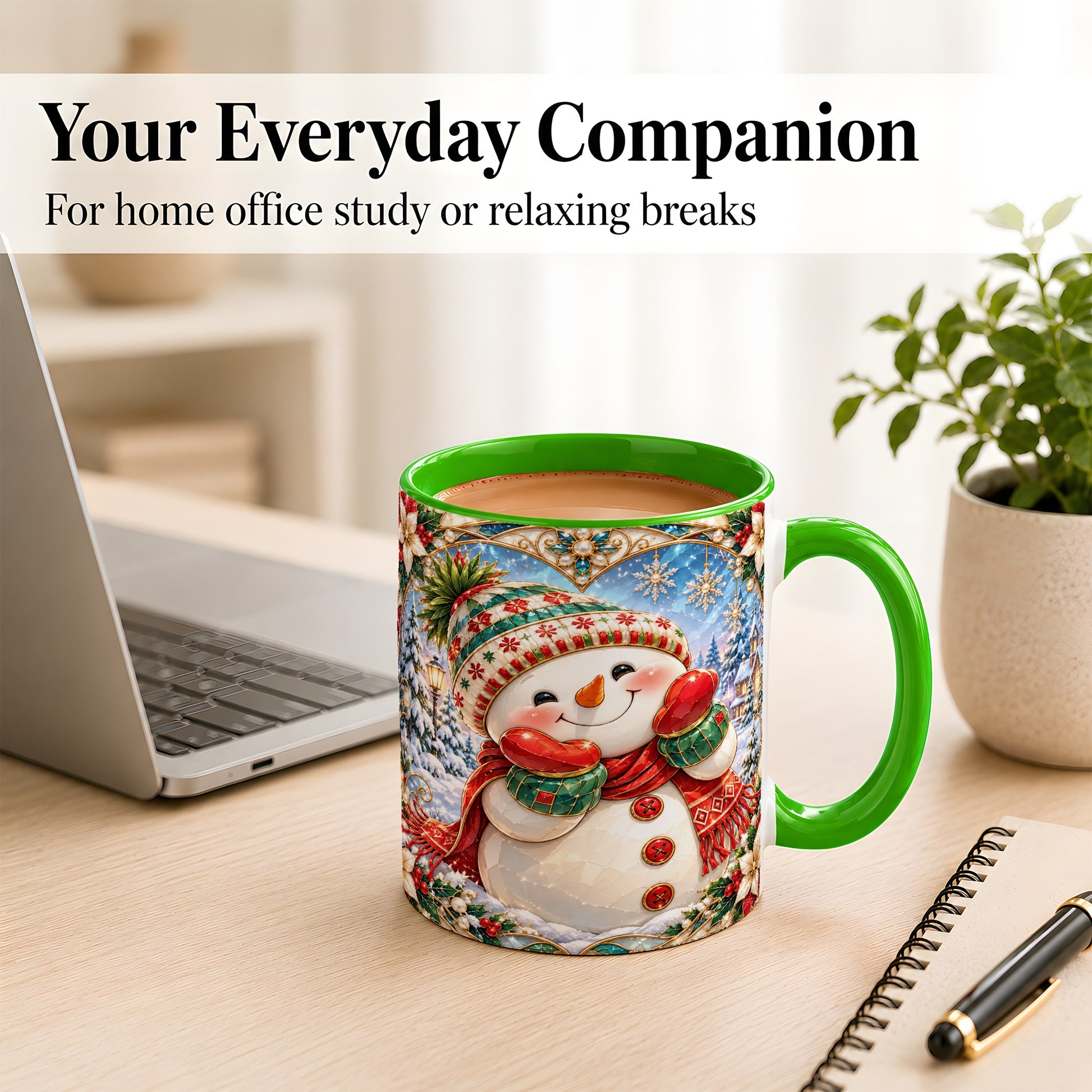 #pl[11oz|Green] Christmas Snowman Coffee Mug, Winter Snowman Mug, Ceramic Cup