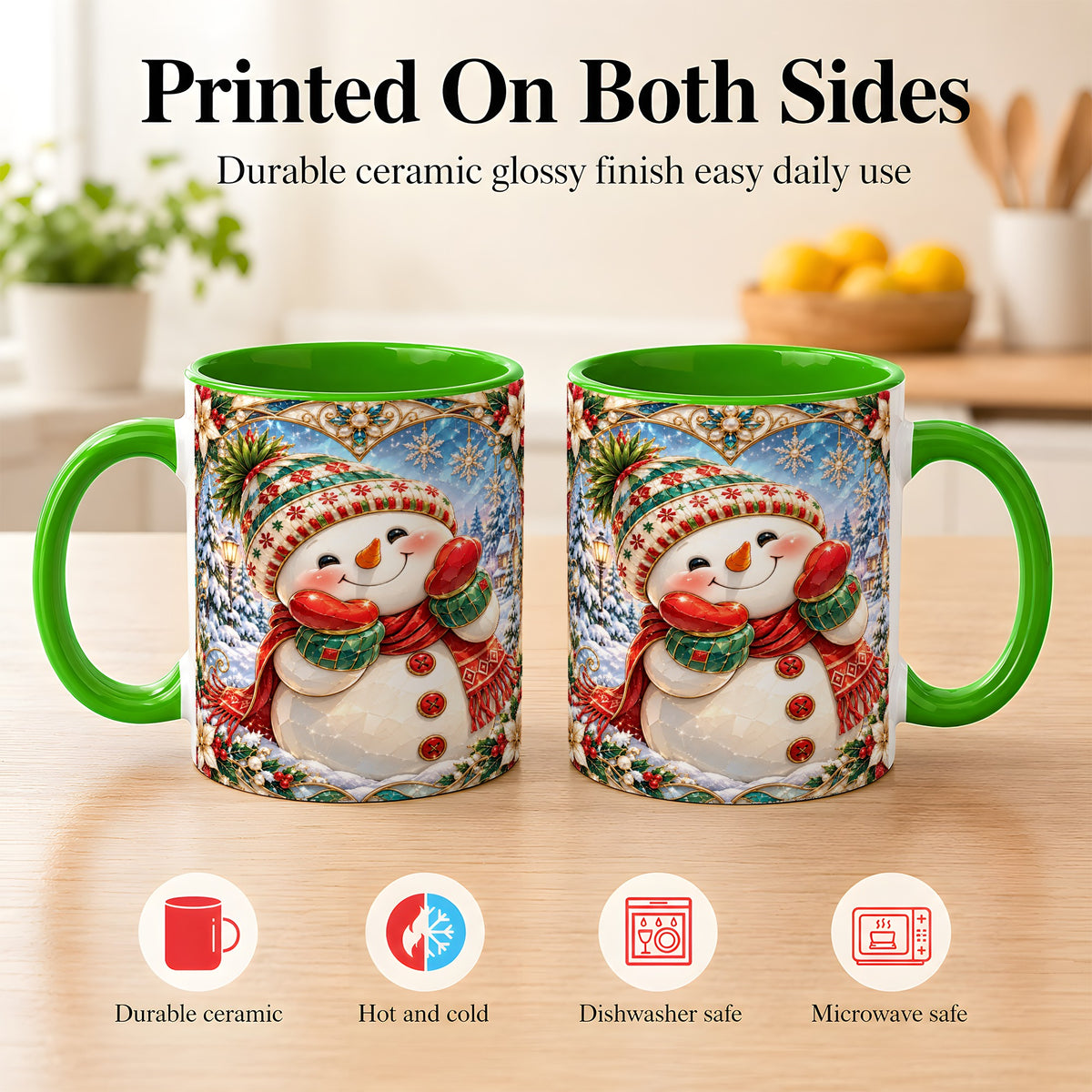 #pl[11oz|Green] Christmas Snowman Coffee Mug, Winter Snowman Mug, Ceramic Cup