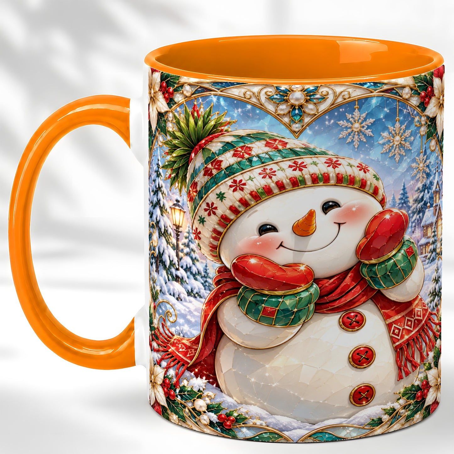 #pl[11oz|Orange] Christmas Snowman Coffee Mug, Winter Snowman Mug, Ceramic Cup