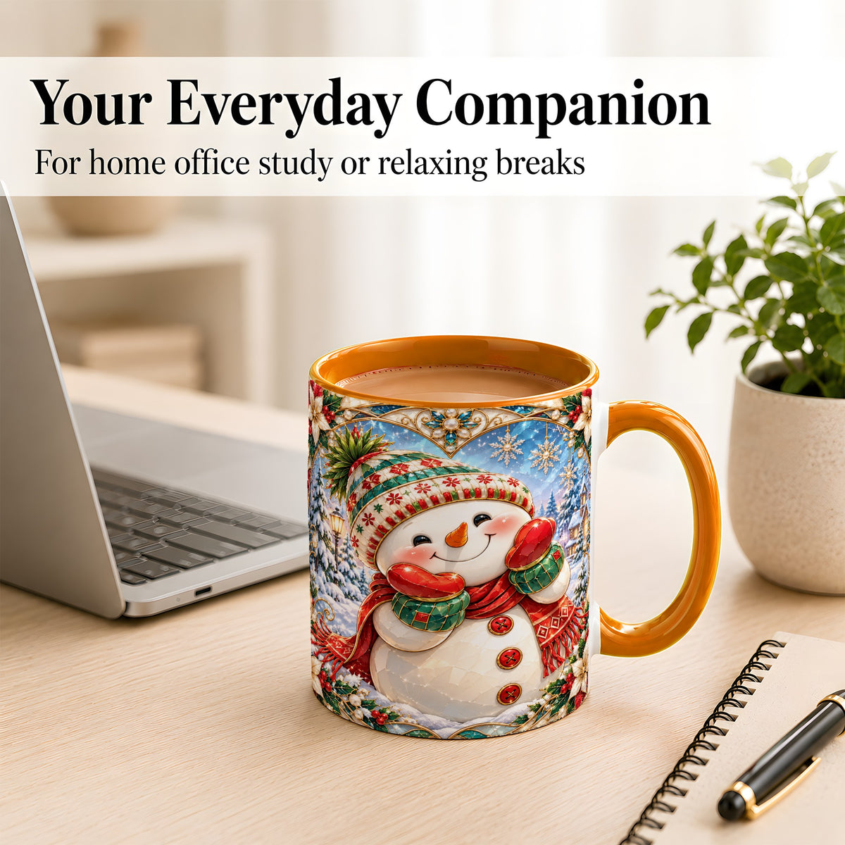 #pl[11oz|Orange] Christmas Snowman Coffee Mug, Winter Snowman Mug, Ceramic Cup