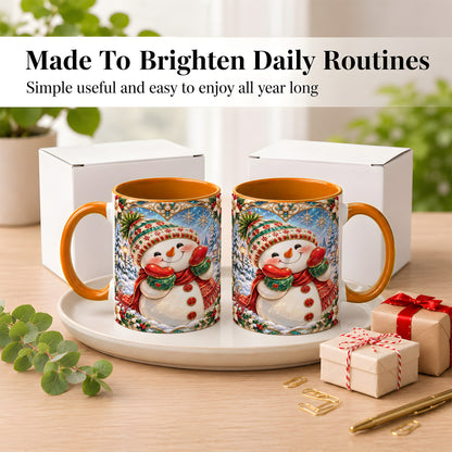 #pl[11oz|Orange] Christmas Snowman Coffee Mug, Winter Snowman Mug, Ceramic Cup