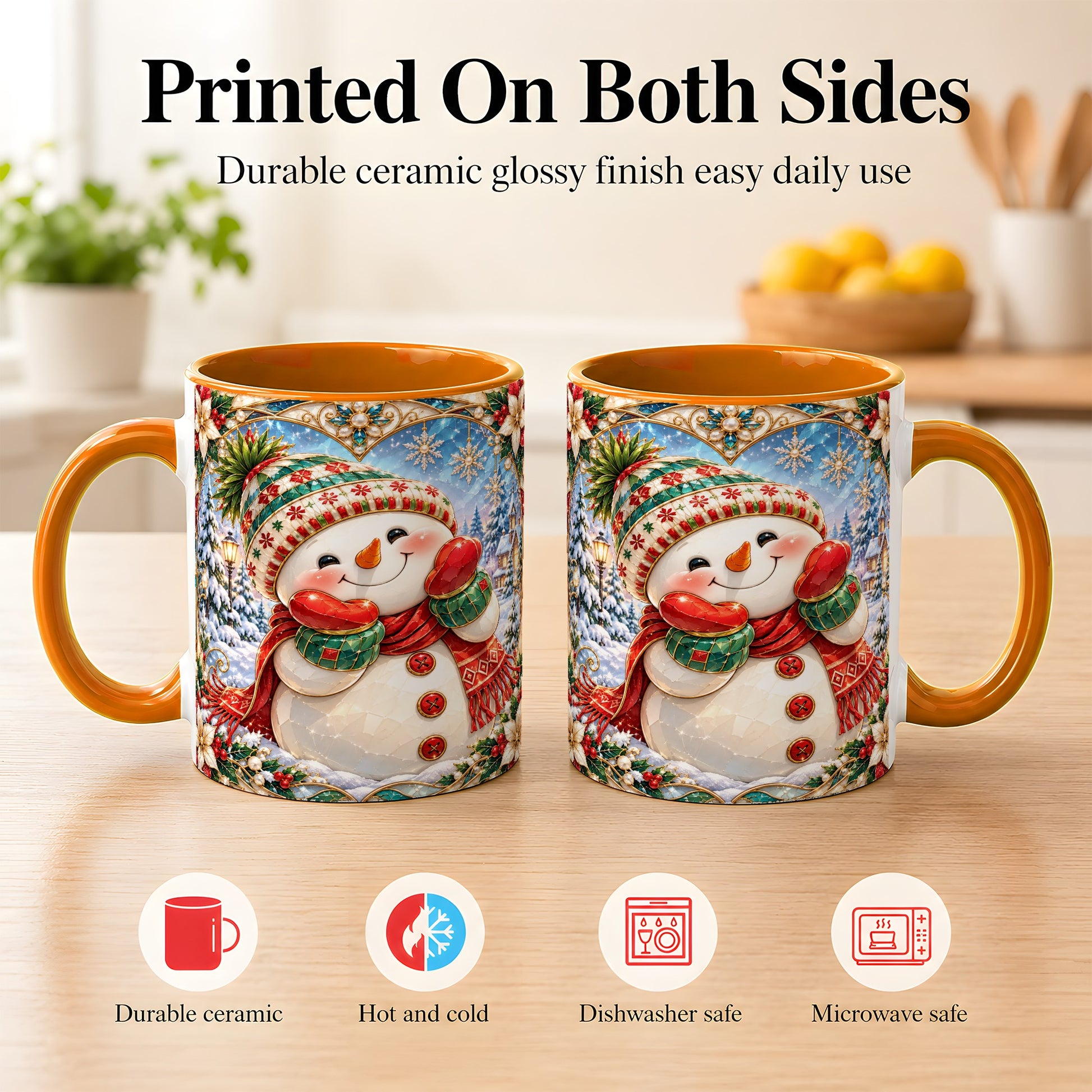 #pl[11oz|Orange] Christmas Snowman Coffee Mug, Winter Snowman Mug, Ceramic Cup