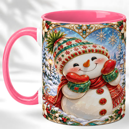 #pl[11oz|Pink] Christmas Snowman Coffee Mug, Winter Snowman Mug, Ceramic Cup