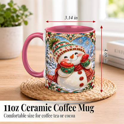 #pl[11oz|Pink] Christmas Snowman Coffee Mug, Winter Snowman Mug, Ceramic Cup