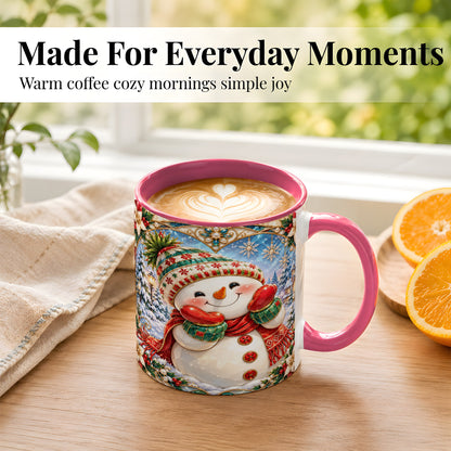 #pl[11oz|Pink] Christmas Snowman Coffee Mug, Winter Snowman Mug, Ceramic Cup