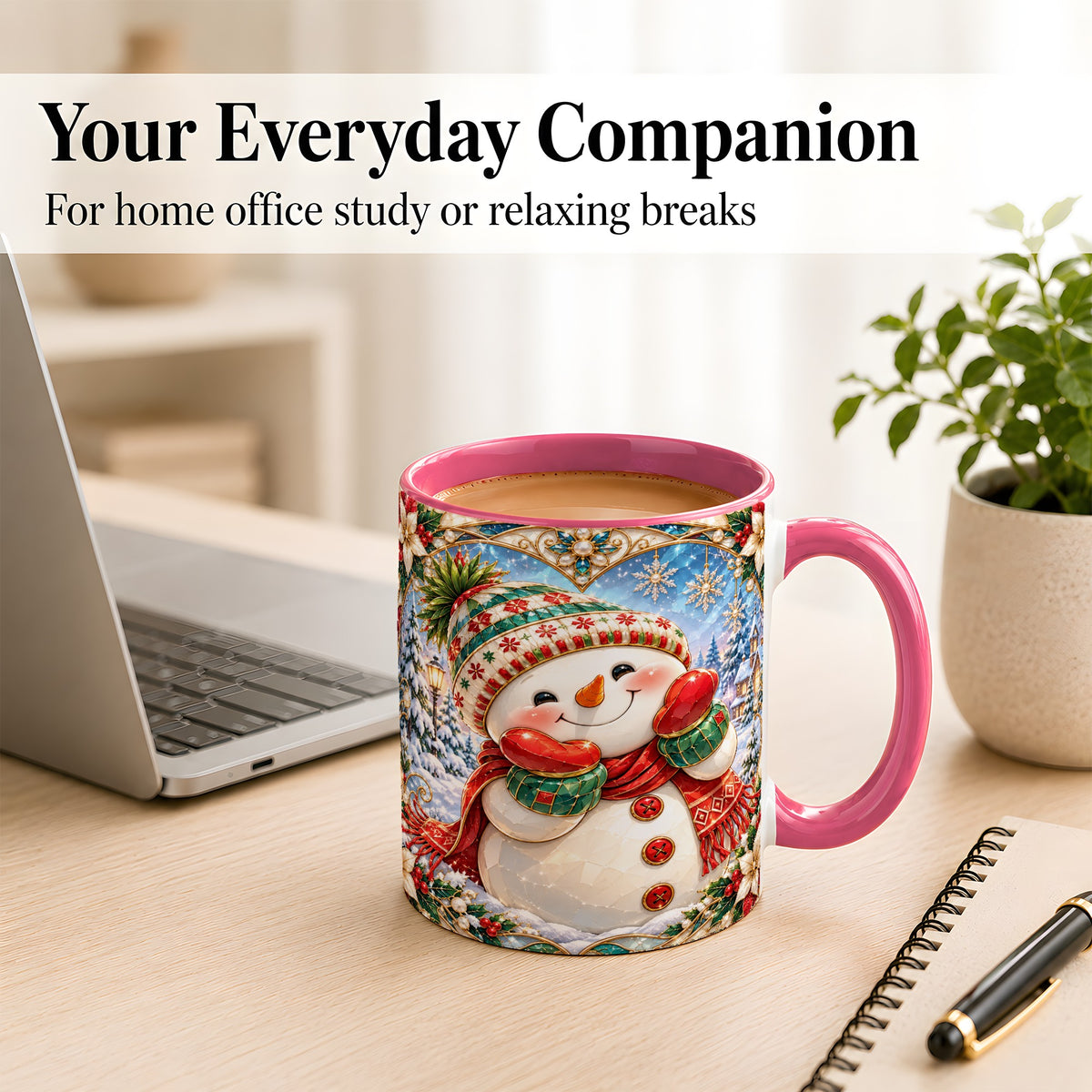 #pl[11oz|Pink] Christmas Snowman Coffee Mug, Winter Snowman Mug, Ceramic Cup