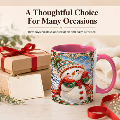 #pl[11oz|Pink] Christmas Snowman Coffee Mug, Winter Snowman Mug, Ceramic Cup