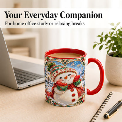 #pl[11oz|Red] Christmas Snowman Coffee Mug, Winter Snowman Mug, Ceramic Cup