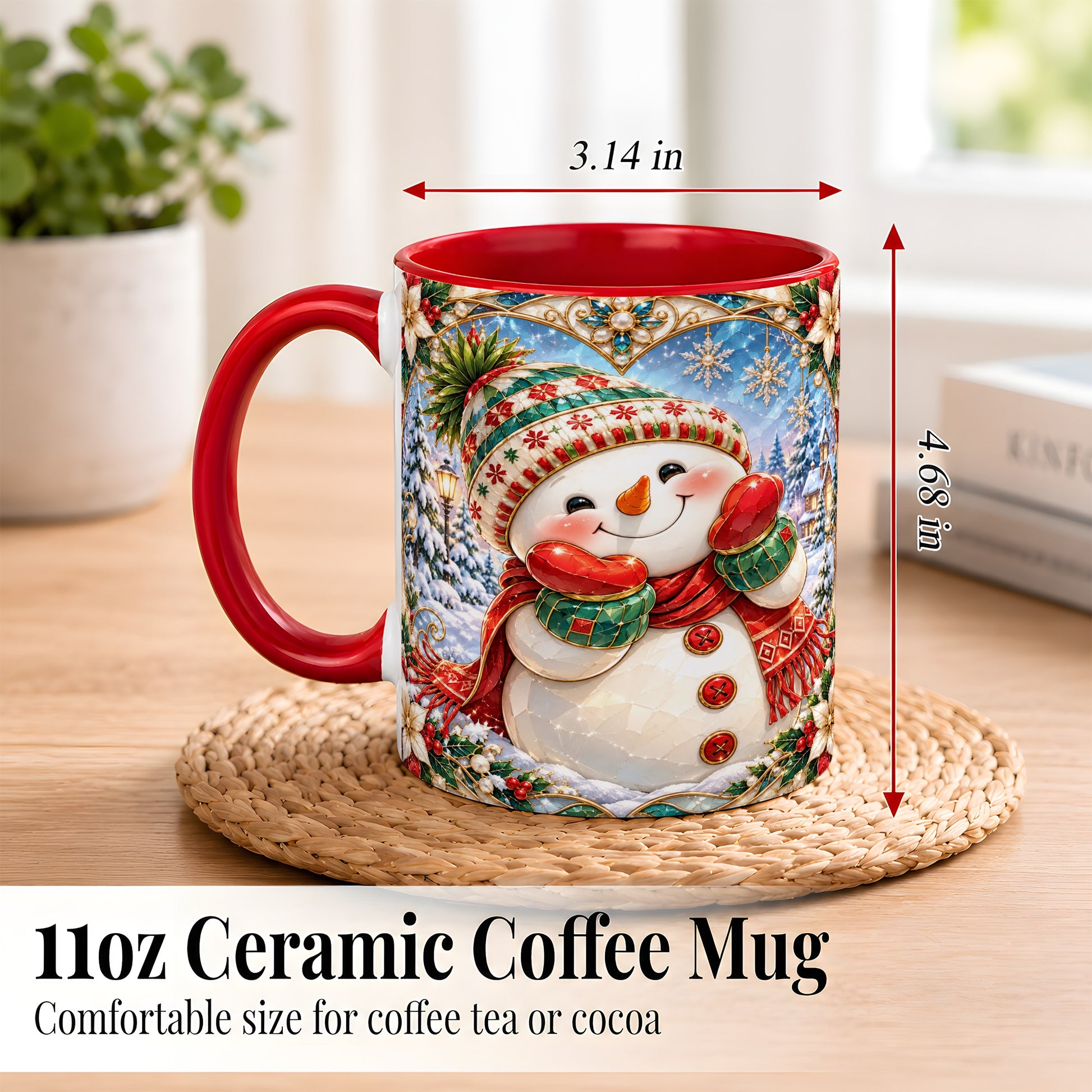#pl[11oz|Red] Christmas Snowman Coffee Mug, Winter Snowman Mug, Ceramic Cup
