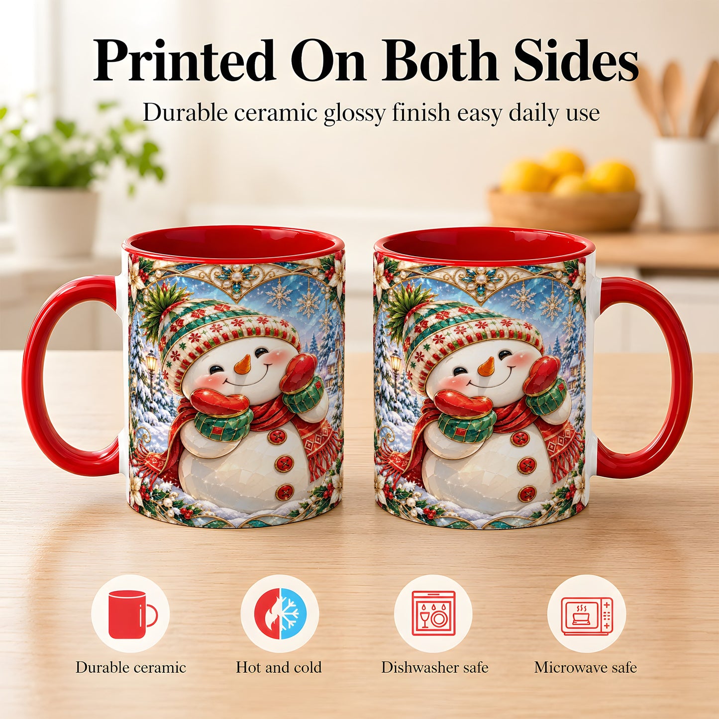 #pl[11oz|Red] Christmas Snowman Coffee Mug, Winter Snowman Mug, Ceramic Cup