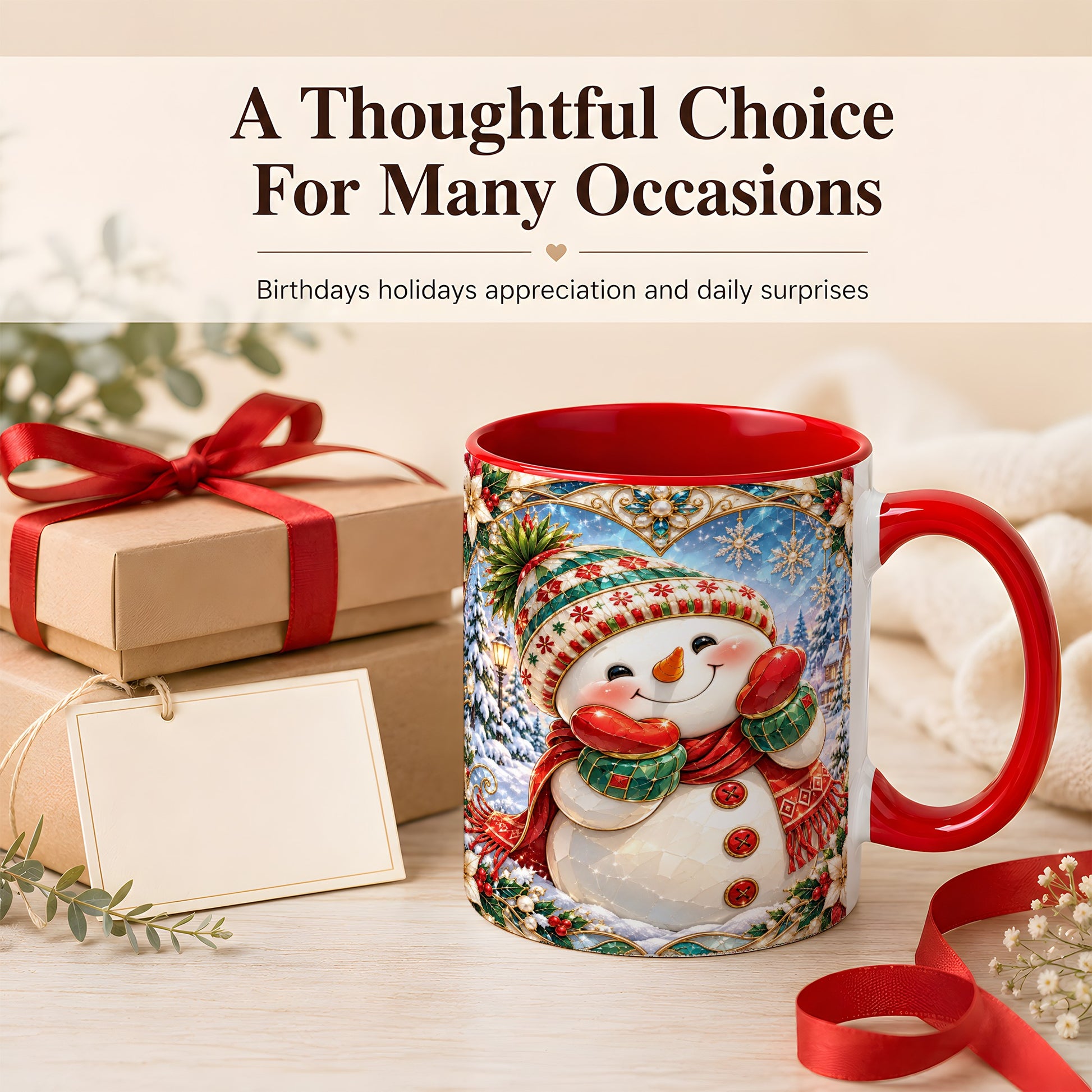 #pl[11oz|Red] Christmas Snowman Coffee Mug, Winter Snowman Mug, Ceramic Cup