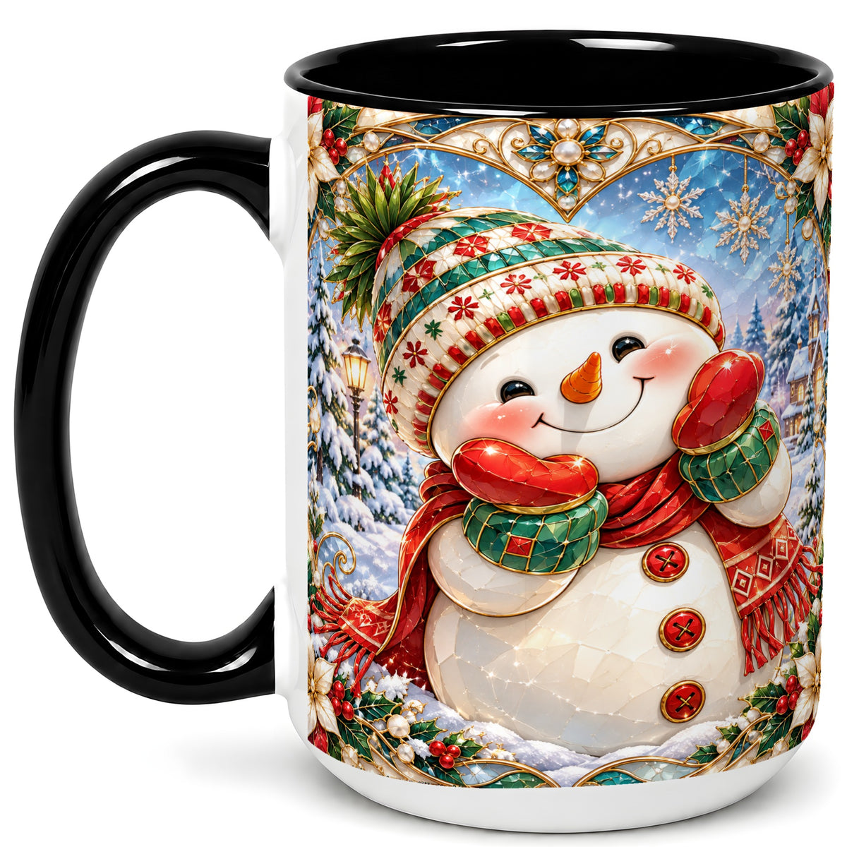 #pl[15oz|Black] Christmas Snowman Coffee Mug, Winter Snowman Mug, Ceramic Cup