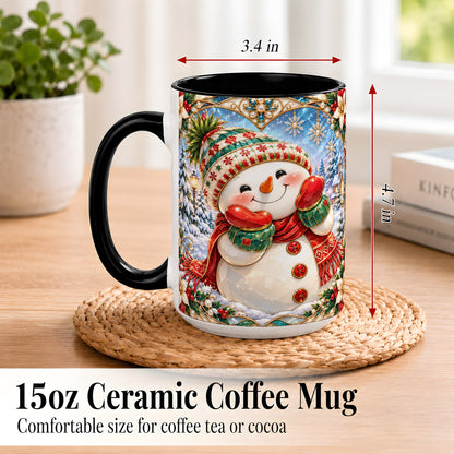 #pl[15oz|Black] Christmas Snowman Coffee Mug, Winter Snowman Mug, Ceramic Cup