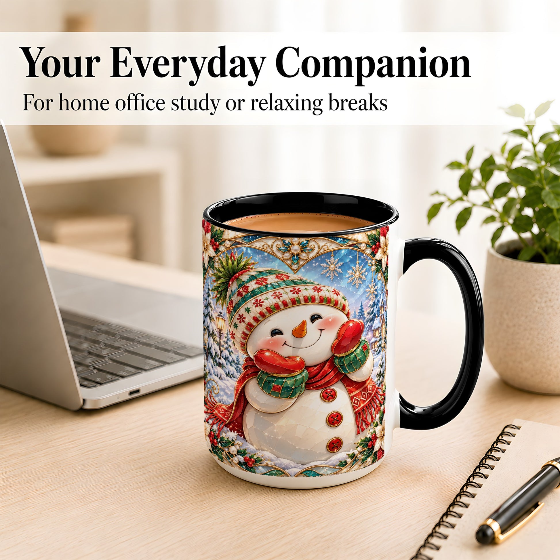 #pl[15oz|Black] Christmas Snowman Coffee Mug, Winter Snowman Mug, Ceramic Cup