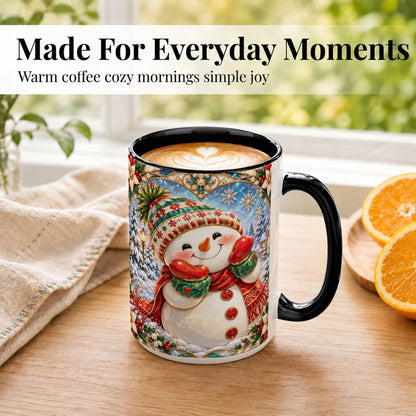 #pl[15oz|Black] Christmas Snowman Coffee Mug, Winter Snowman Mug, Ceramic Cup
