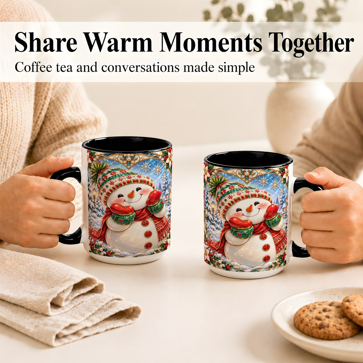 #pl[15oz|Black] Christmas Snowman Coffee Mug, Winter Snowman Mug, Ceramic Cup