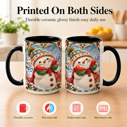 #pl[15oz|Black] Christmas Snowman Coffee Mug, Winter Snowman Mug, Ceramic Cup