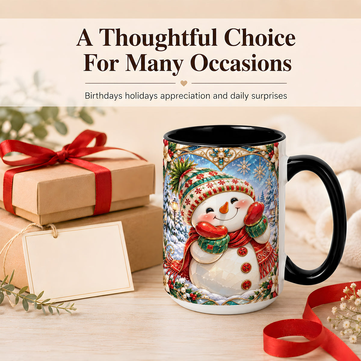 #pl[15oz|Black] Christmas Snowman Coffee Mug, Winter Snowman Mug, Ceramic Cup