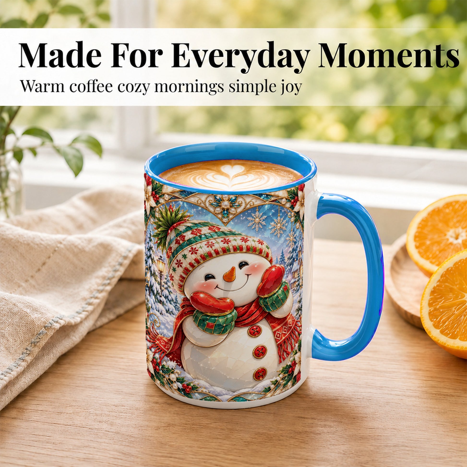 #pl[15oz|Blue] Christmas Snowman Coffee Mug, Winter Snowman Mug, Ceramic Cup