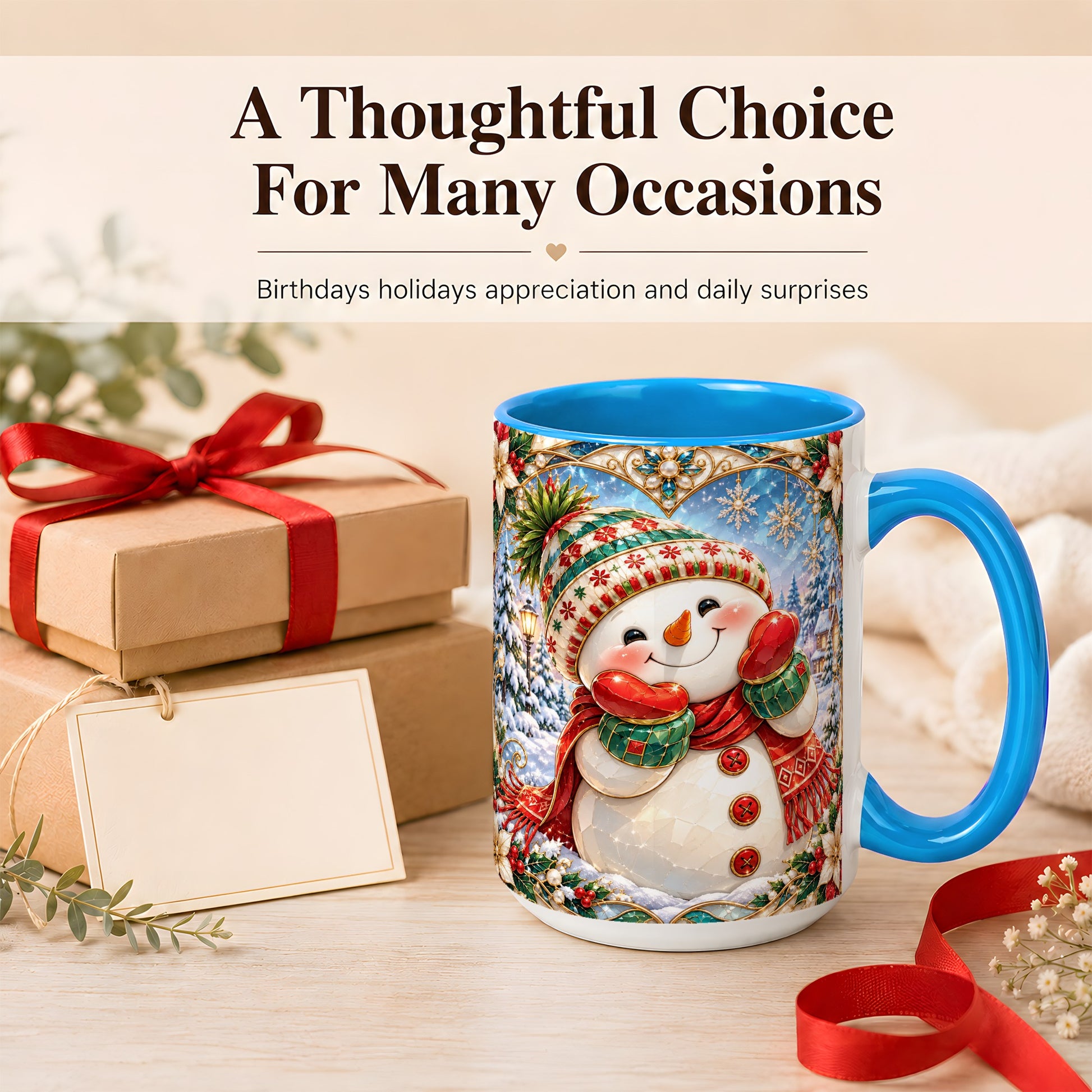 #pl[15oz|Blue] Christmas Snowman Coffee Mug, Winter Snowman Mug, Ceramic Cup