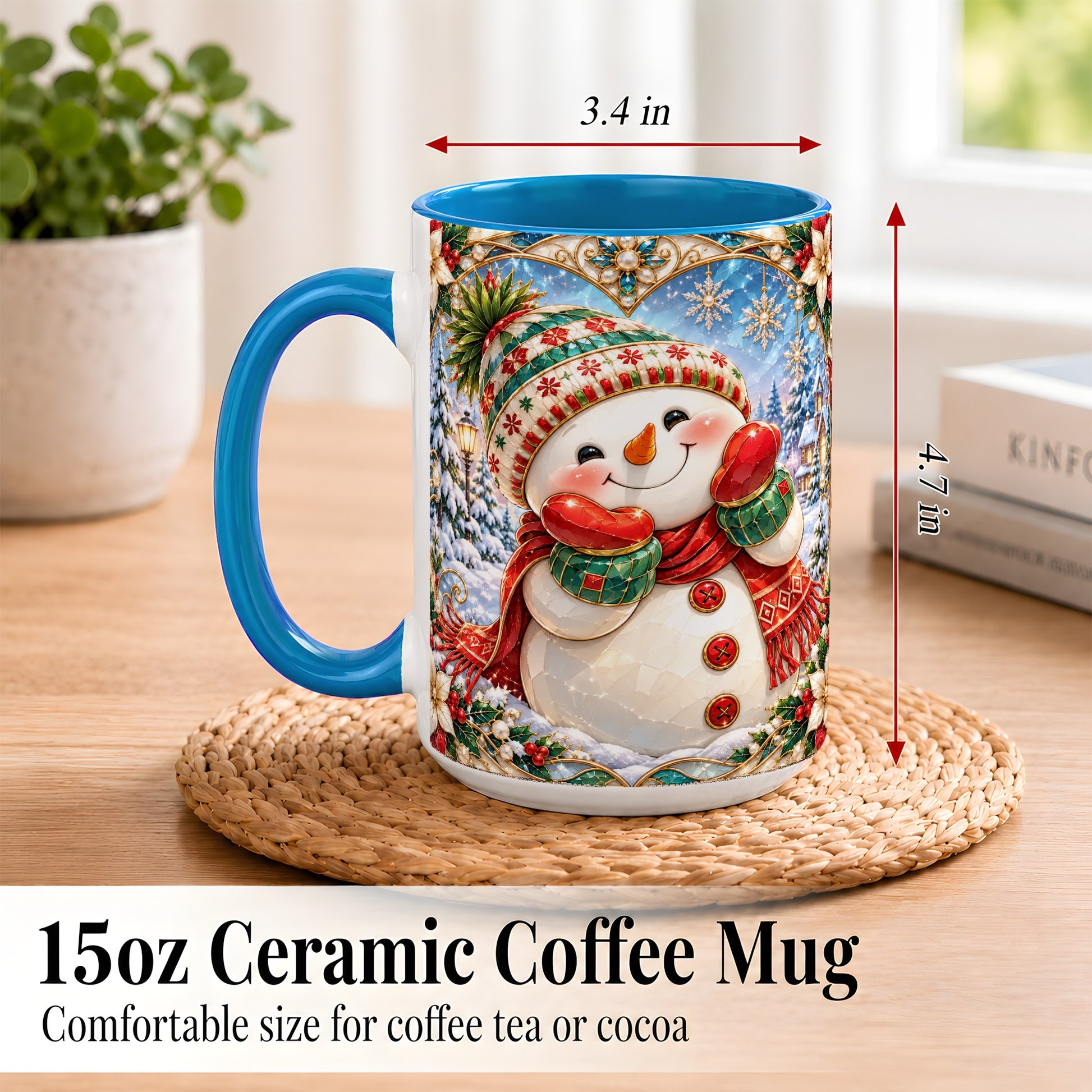 #pl[15oz|Blue] Christmas Snowman Coffee Mug, Winter Snowman Mug, Ceramic Cup