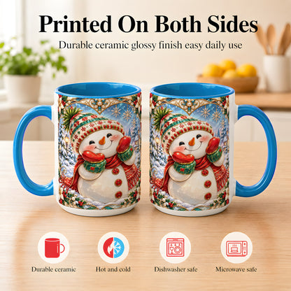 #pl[15oz|Blue] Christmas Snowman Coffee Mug, Winter Snowman Mug, Ceramic Cup