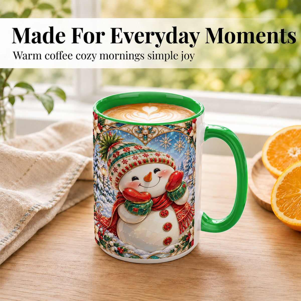 #pl[15oz|Green] Christmas Snowman Coffee Mug, Winter Snowman Mug, Ceramic Cup
