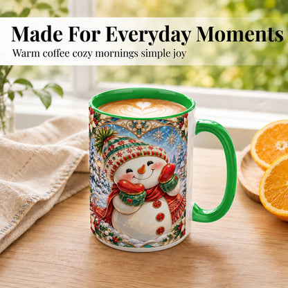 #pl[15oz|Green] Christmas Snowman Coffee Mug, Winter Snowman Mug, Ceramic Cup
