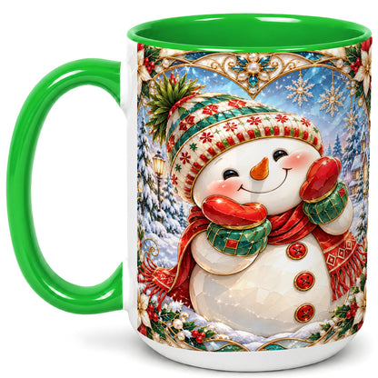 #pl[15oz|Green] Christmas Snowman Coffee Mug, Winter Snowman Mug, Ceramic Cup