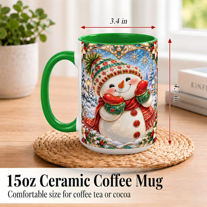 #pl[15oz|Green] Christmas Snowman Coffee Mug, Winter Snowman Mug, Ceramic Cup