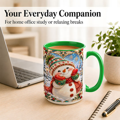 #pl[15oz|Green] Christmas Snowman Coffee Mug, Winter Snowman Mug, Ceramic Cup