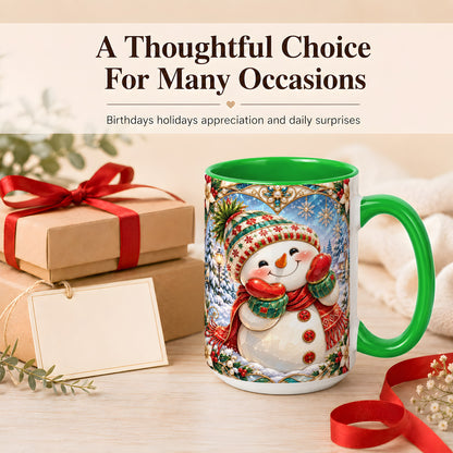 #pl[15oz|Green] Christmas Snowman Coffee Mug, Winter Snowman Mug, Ceramic Cup