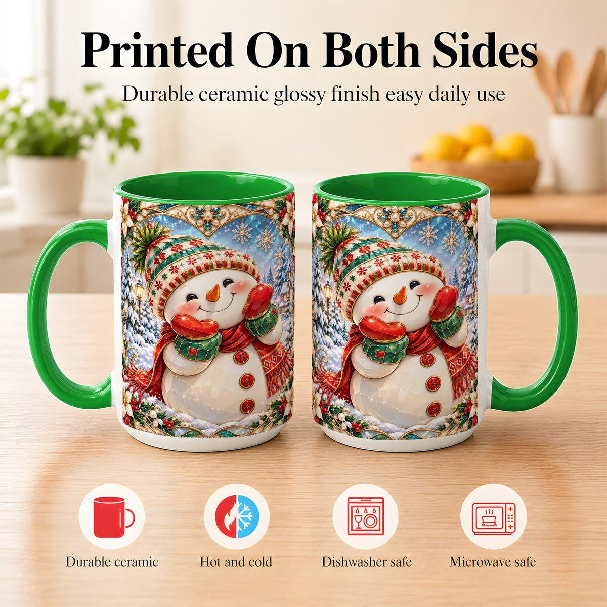 #pl[15oz|Green] Christmas Snowman Coffee Mug, Winter Snowman Mug, Ceramic Cup