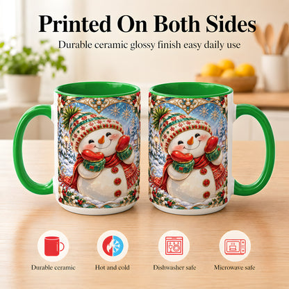#pl[15oz|Green] Christmas Snowman Coffee Mug, Winter Snowman Mug, Ceramic Cup