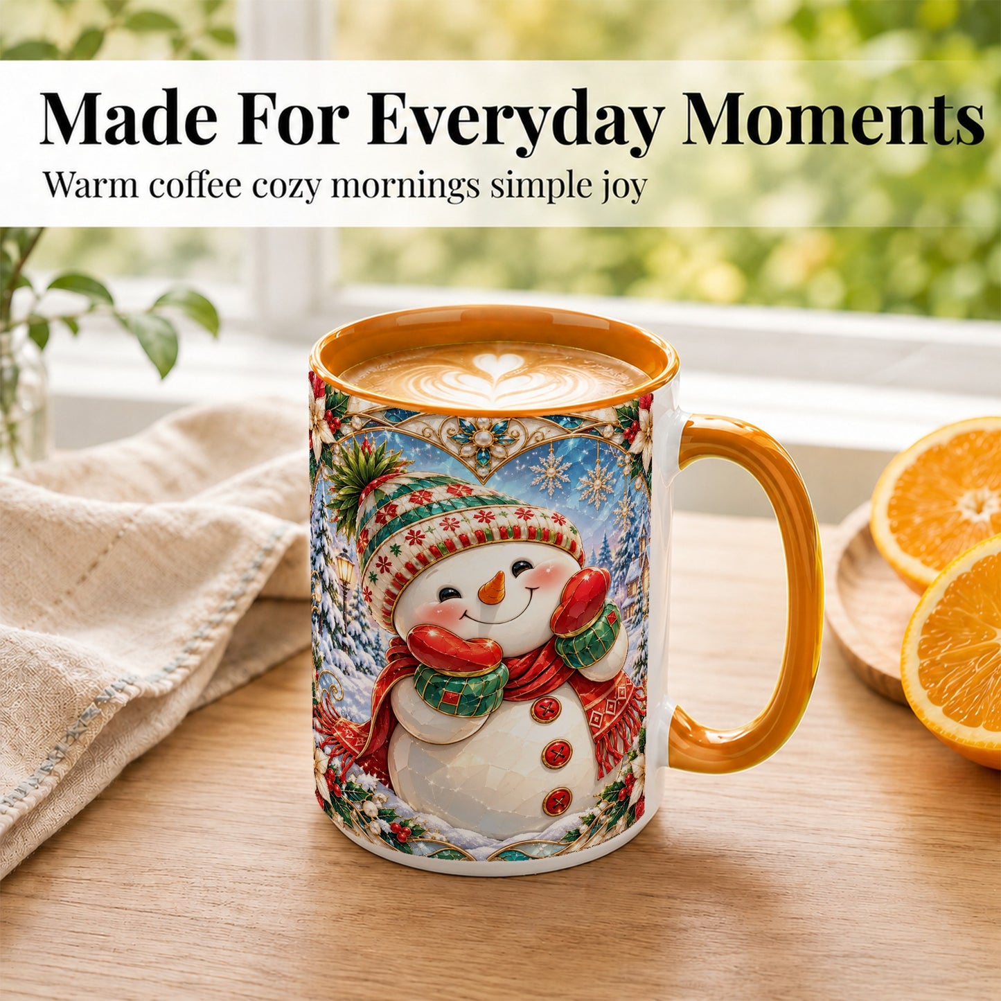 #pl[15oz|Orange] Christmas Snowman Coffee Mug, Winter Snowman Mug, Ceramic Cup