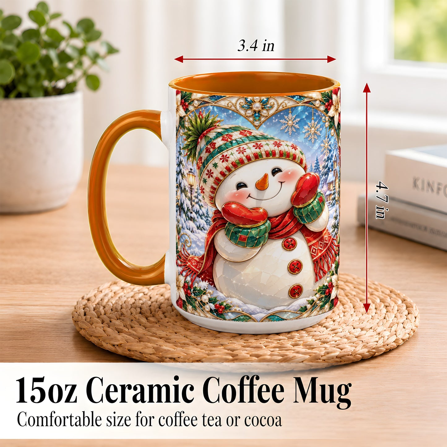 #pl[15oz|Orange] Christmas Snowman Coffee Mug, Winter Snowman Mug, Ceramic Cup