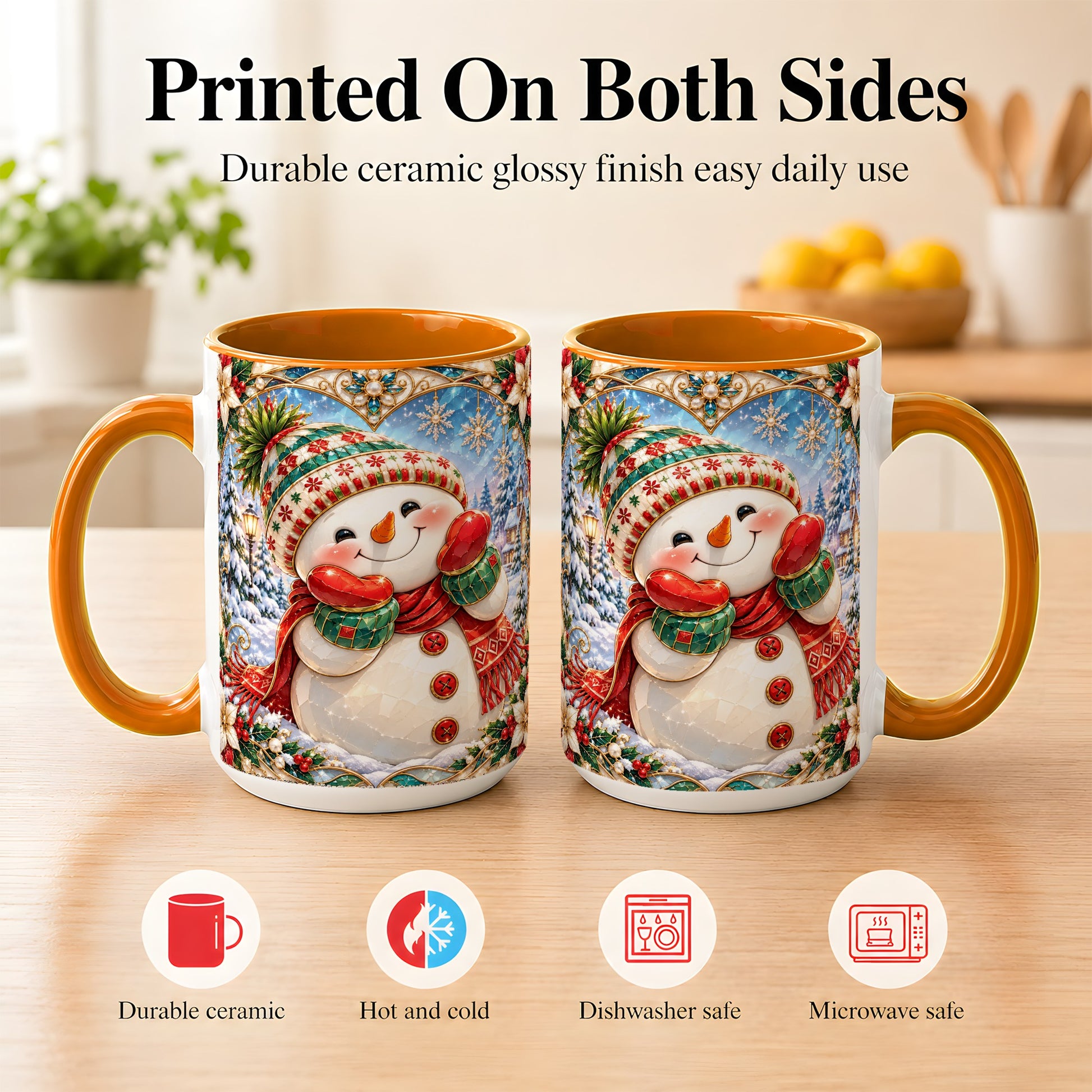 #pl[15oz|Orange] Christmas Snowman Coffee Mug, Winter Snowman Mug, Ceramic Cup