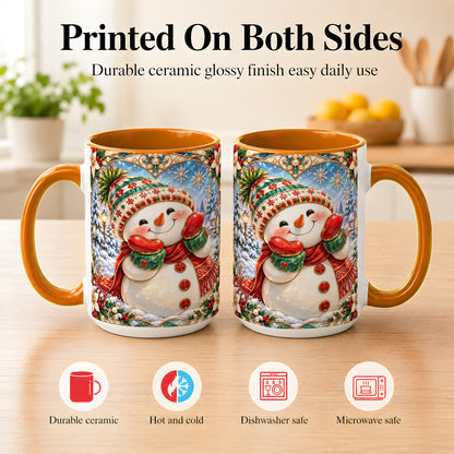 #pl[15oz|Orange] Christmas Snowman Coffee Mug, Winter Snowman Mug, Ceramic Cup