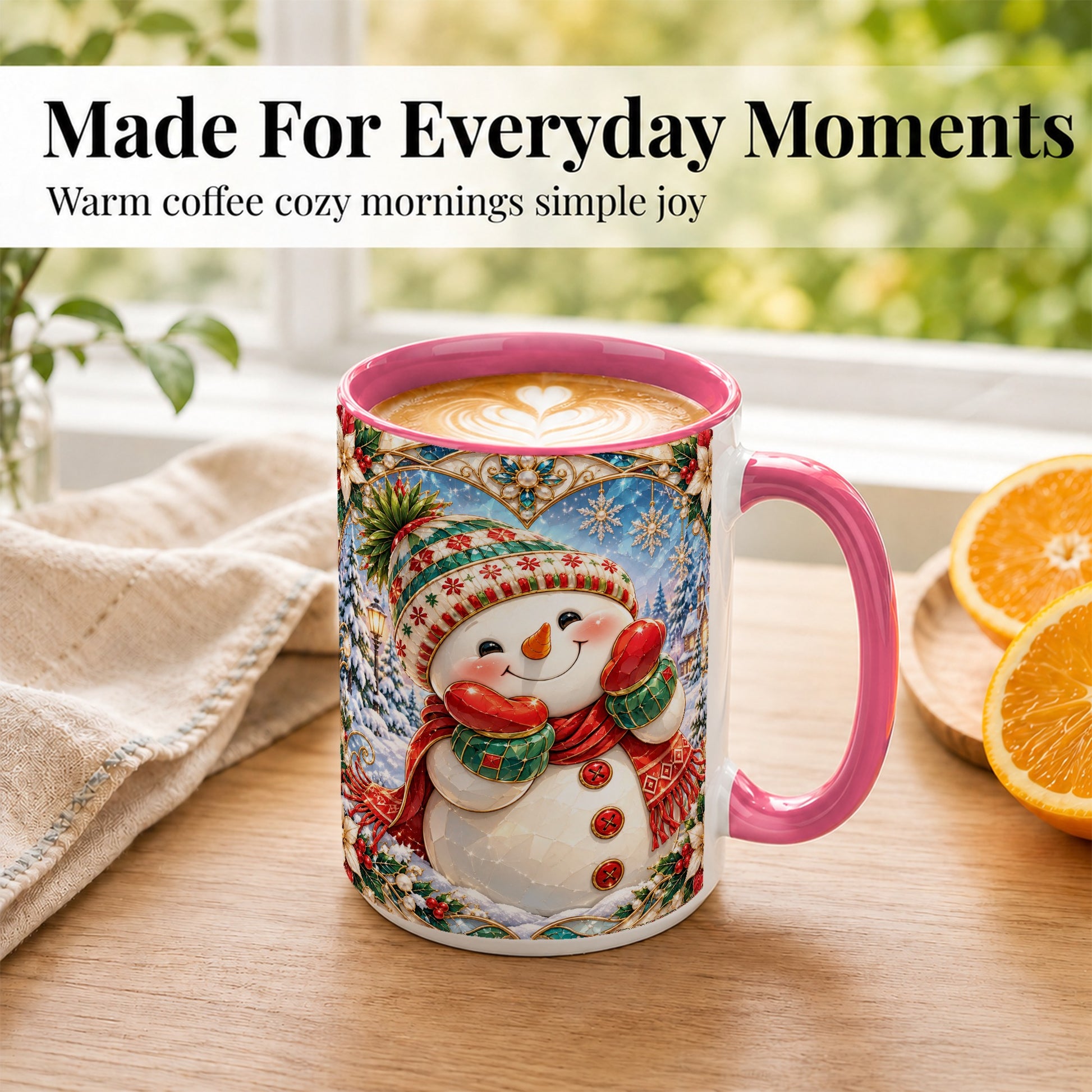 #pl[15oz|Pink] Christmas Snowman Coffee Mug, Winter Snowman Mug, Ceramic Cup