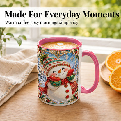 #pl[15oz|Pink] Christmas Snowman Coffee Mug, Winter Snowman Mug, Ceramic Cup