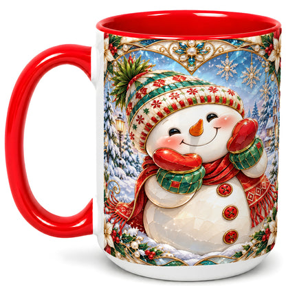 #pl[15oz|Red] Christmas Snowman Coffee Mug, Winter Snowman Mug, Ceramic Cup