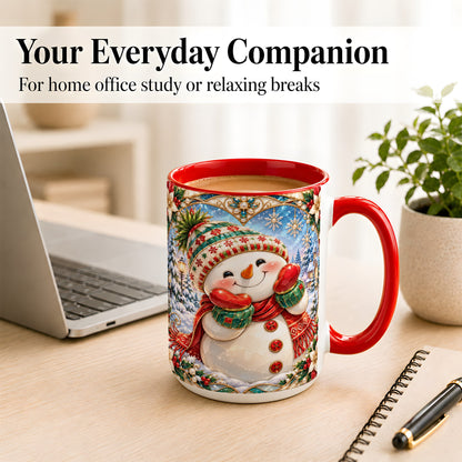 #pl[15oz|Red] Christmas Snowman Coffee Mug, Winter Snowman Mug, Ceramic Cup