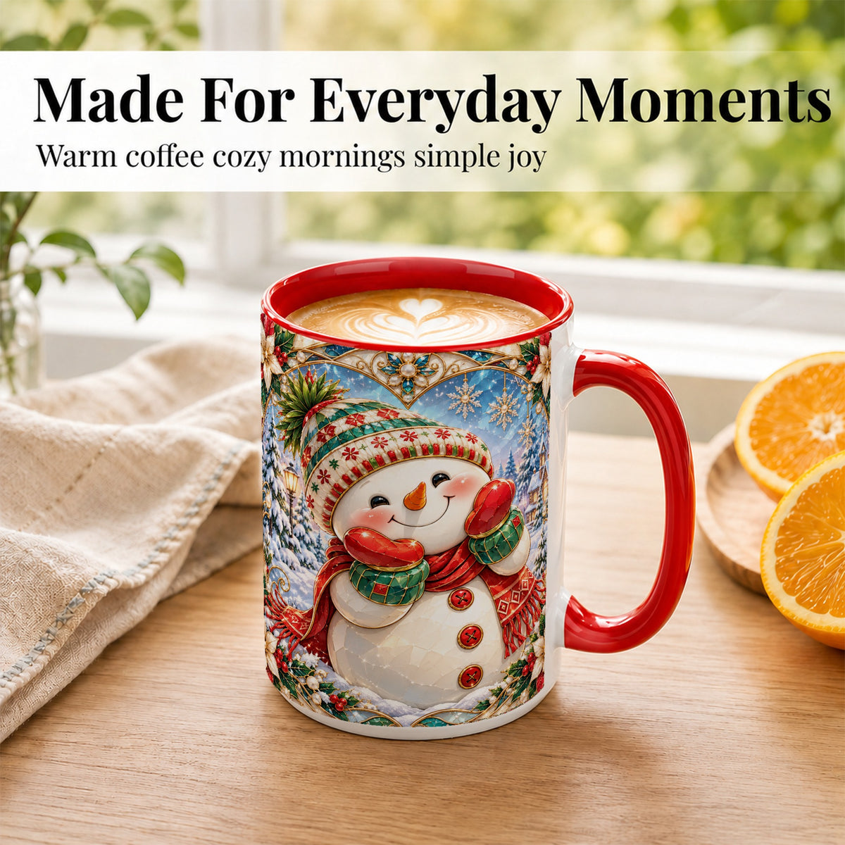 #pl[15oz|Red] Christmas Snowman Coffee Mug, Winter Snowman Mug, Ceramic Cup