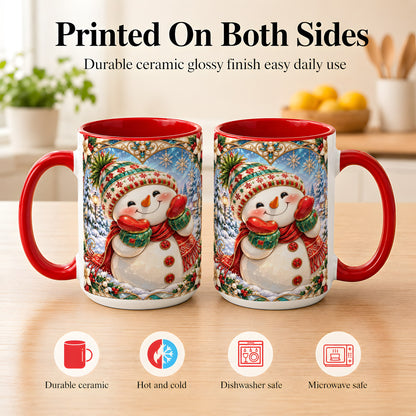 #pl[15oz|Red] Christmas Snowman Coffee Mug, Winter Snowman Mug, Ceramic Cup