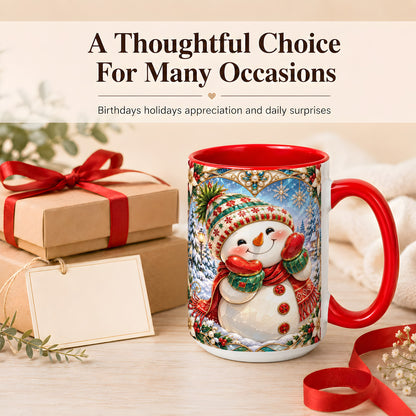 #pl[15oz|Red] Christmas Snowman Coffee Mug, Winter Snowman Mug, Ceramic Cup